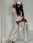 ZOCCO Luźny, ciepły komplet, z odpinanym ozdobnym pasem w kratkę