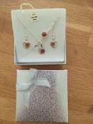 serce bransoletka łańcuszek wisiorek kolczyki z bursztynem srebro 925