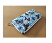 portfel damski cavaldi skórzany zasuwany przegródki duży  piórnik motyle