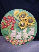 Panel ceramiczny Króliki Słoneczniki Kwiaty polne ręcznie robiony,  22 cm.