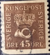 Znaczek  pocztowy Szwecja 1922r Korona i róg pow.