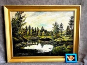 PRZEDWOJENNY OLEJ,Uroczysko leśne.85x72cm.DUŻY !!!!