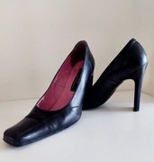 Czarne buty na wysokim obcasie czółenka skórzane półbuty- 40