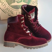 Bordowe trzewiki glany trapery Panama Jack 37 skóra velvet