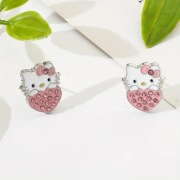 kolczyki dziewczęce Hello Kitty z cyrkoniami różowe serce