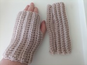 Handmade mitenki długie rękawiczki wełniane  beżowe grube