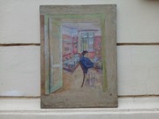 Obraz portret ZPAP Wiesław Nieckowski mieszkanie dom kobieta drzwi