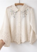 Koszula Bluzka Haftowana Kwiaty Oversize Kremowa Boho 100% Bawelna