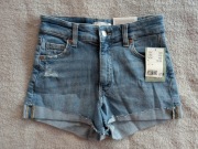 Nowe niebieskie strzępione krótkie spodenki szorty jeansowe H&M 34 Regular