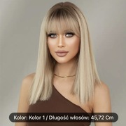 7JHH WIGS - Peruka Damska, Prosta, Do Ramion, Ombre Ash do Jasnego Brązu
