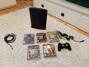 PlayStation 3, CECH-4204A, 128GB SSD, pad, okablowanie, 5 gier, PS3