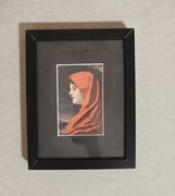 Mała grafika, wisząca lub stojąca. Kobieta