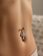 Kolczyk do pępka - elegancki krzyż z cyrkoniami - stal 316L