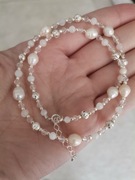 Naszyjnik choker perły kryształ górski księżycowy koniczynka regulacja 