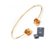 Złota bransoletka bursztyn sztywna 