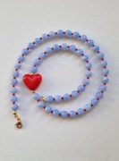 Choker chocker naszyjnik kamienie naturalne chalcedon i czerwone serduszko 