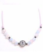 BRANSOLETKA  KAMIEŃ AKWAMARYN FASETOWANY REGULOWANA KRZYŻ ŚW.BENEDYKT 