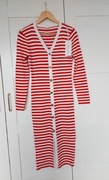 Sukienka midi dzianinowa prążek paski biało czerwona roz. S/M 