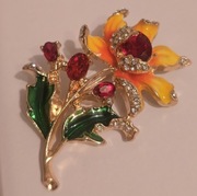 Piękna bogatozdobiona cyrkoniami brosza broszka damska przypinka KWIAT.