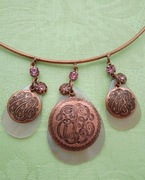 Vintage boho naszyjnik-obroża miedź naturalna masa perłowa szkło lata 70te 