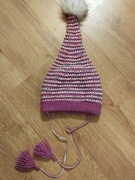 Nowa czapka podwójna fioletowa w paski z bąblem 