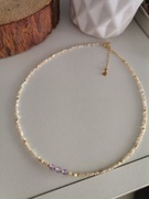 Naszyjnik czoker ametyst masa perłowa regulacja przedłużka kamienie srebro 