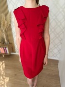 Czerwona elegancka klasyczna sukienka falbana Calvin Klein M