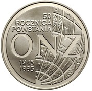 Srebrna moneta bulionowa 50 lat ONZ 1995 - 1 oz uncja srebra 925