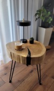 Unikatowy stolik kawowy z plastra dębu – Hand-made, Żywica, Loft 