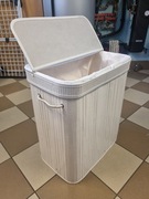 Kosz na pranie 100L z pokrywą bambusową duży do łazienki biały Songmics