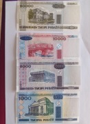 Białoruś. Zestaw banknotów 1000, 5000, 10000, 20000 rubli, UNC