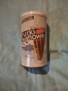 PRL puszka metalowa rurki waflowe Goplana 