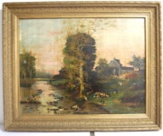 PEJZAŻ Z RZEKĄ, XIX WIECZNY OLEJ NA PŁÓTNIE