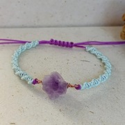 Makramowa bransoletka z surowym Ametystem. Rękodzieło 