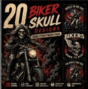 20 GRAFIK MOTOCYKLOWYCH SKULL PNG | DARK STREETWEAR | 300DPI | DTF | 