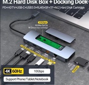 Stacja dokująca USB-C z kieszenią na dysk SSD, dwie karty SD, RJ45 100W