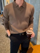 Sweter Męski Old Money Casual z Kołnierzykiem - Brązowy M