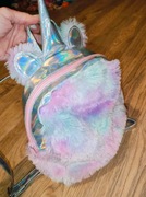 Plecak unicorn futrzany tęczowy włochaty holo plecaczek z uszami 