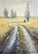 Droga wśród pól pszenicy. 85/60cm. Original Akwarela A3