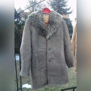Naturalny ciepły kożuch vintage (rozmiar M, szary)