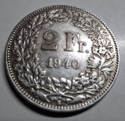 Srebrna moneta Szwajcaria 2 franki 1940 Ag835
