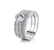 Komplet zestaw pierścionków pierścinek obrączka srebrny kolor cyrkonie
