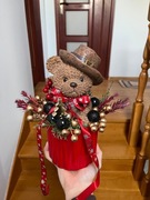 Elegancki Stroik Świąteczny z Misiem - rękodzieło/handmade