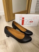 buty czółenka skórzane na niskim obcasie czarne