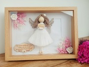 Anioł stróż ramka pamiątka z makramy 