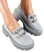 Mokasyny damskie R38 szare z klamrą na platformie