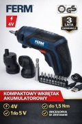 Wkrętak akumulatorowy FERM 4V Li-Ion + bity + USB zestaw mini
