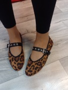 (40) Panterkowe baleriny wieczorowe z zapięciem, NOWE 