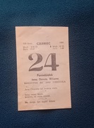 Kartka z kalendarza ściennego - zdzieraka, 24 czerwca 1991 r.