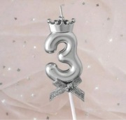 Świeczka cyferka 3 z koroną na tort urodzinowa